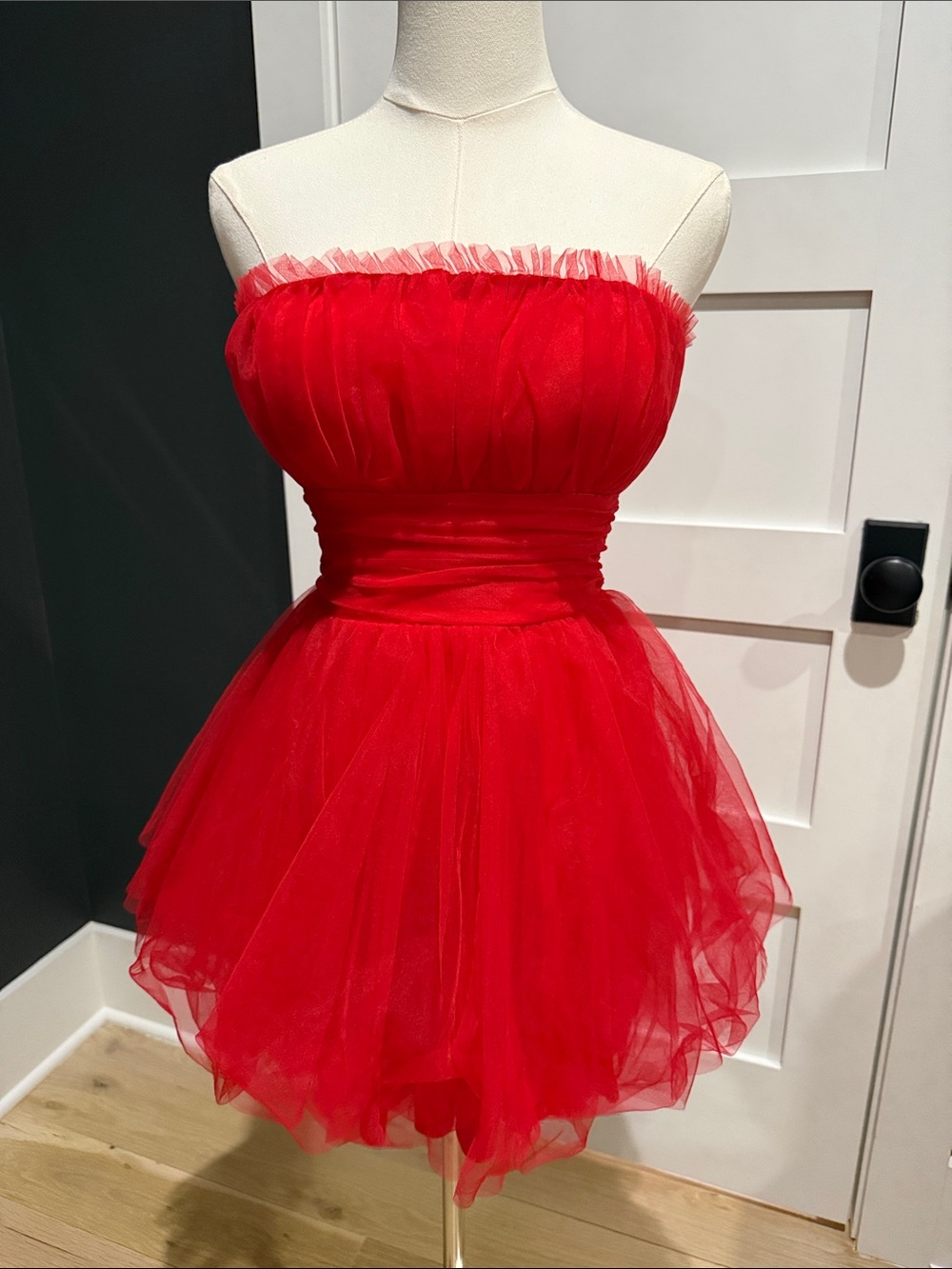 Angel Biba Red Strapless Tulle Mini Dress NWOT